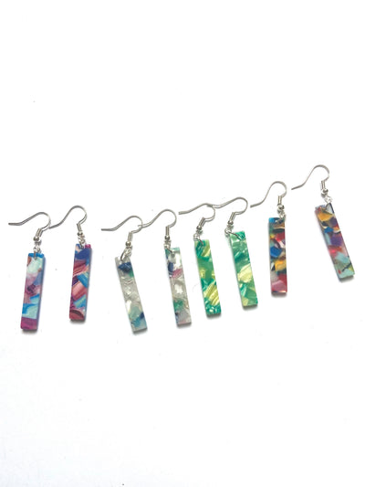 Pale multicoloured oblong acrylic earrings