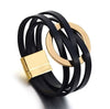 Black with gold round charm leatherette bracelet