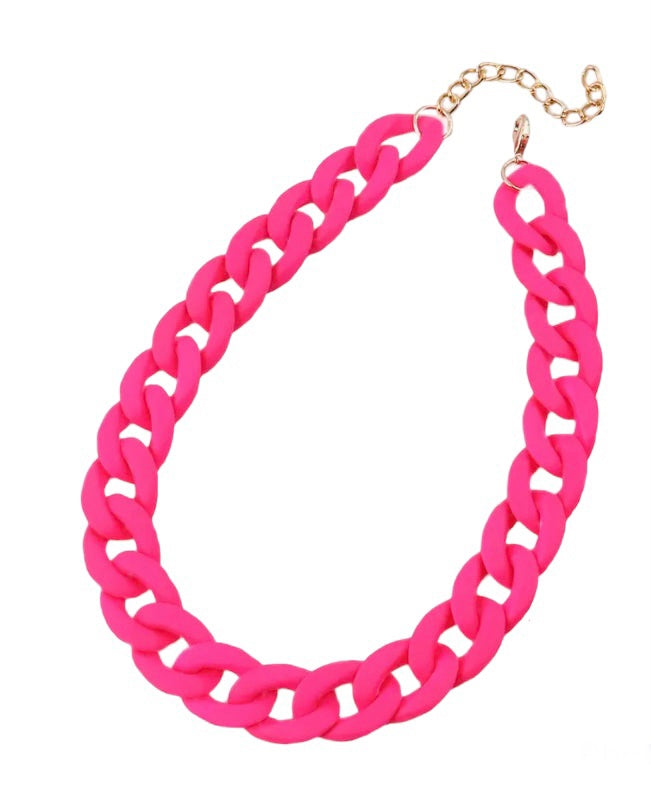 Plain neon pink chunky chain necklace