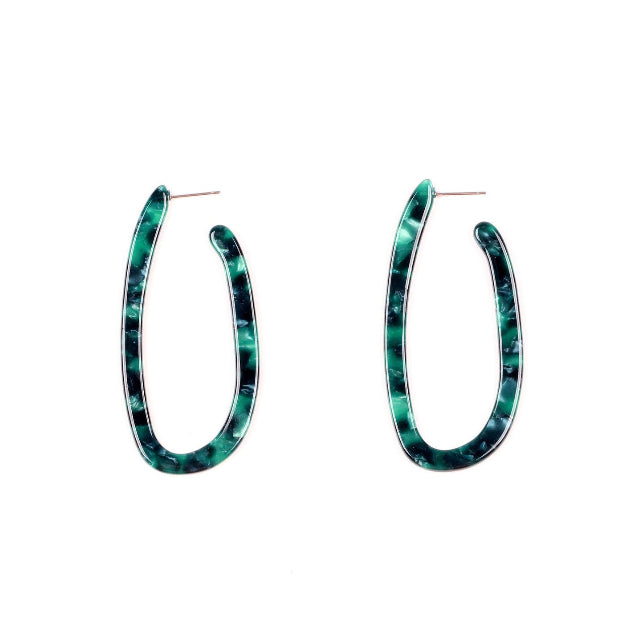 Green and blue long hoop earrings