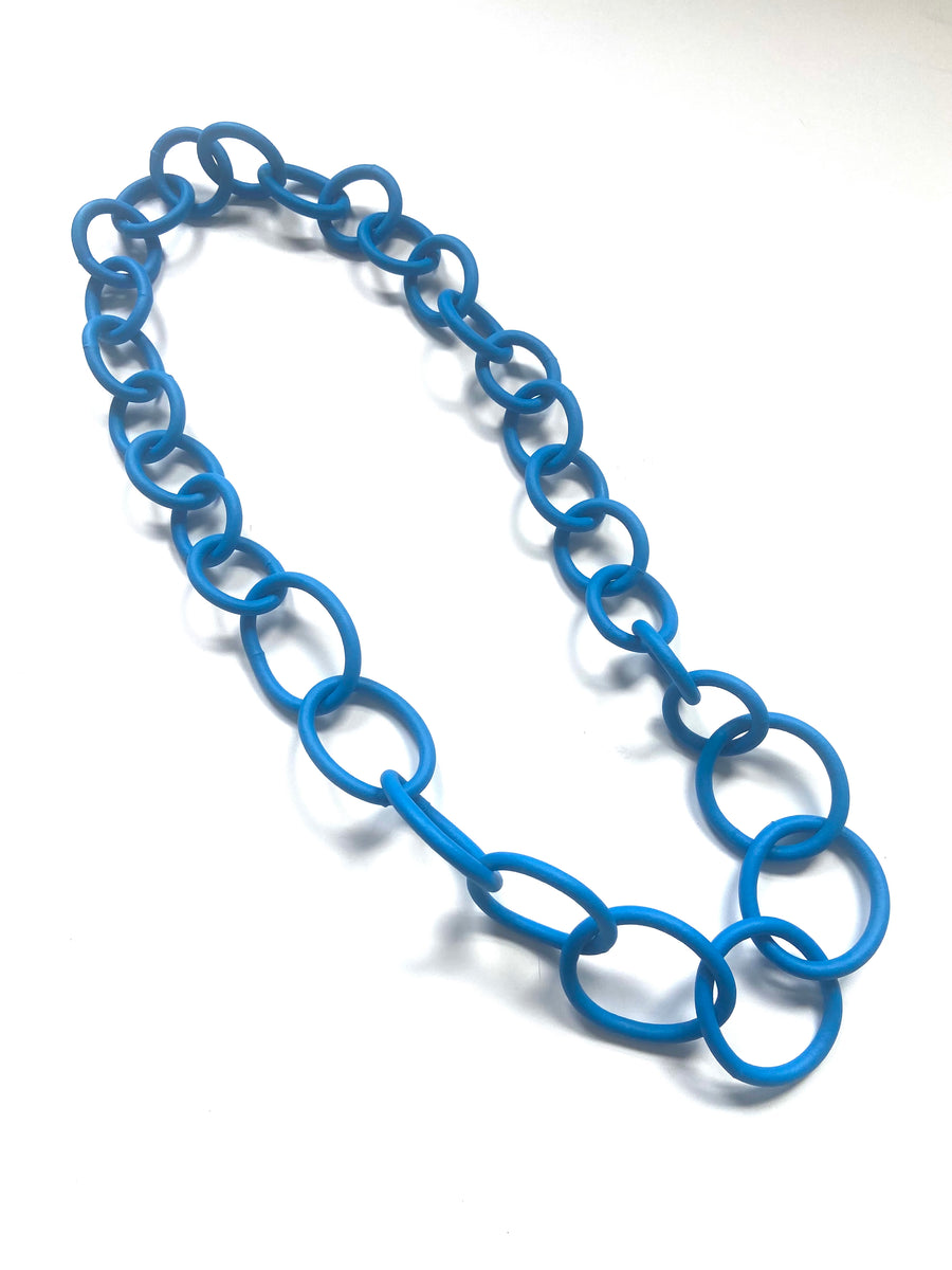 Blue chunky rubber long necklace