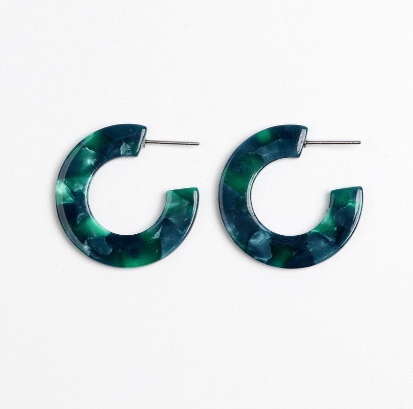 Green and blue thick small hoop acrylic earrings