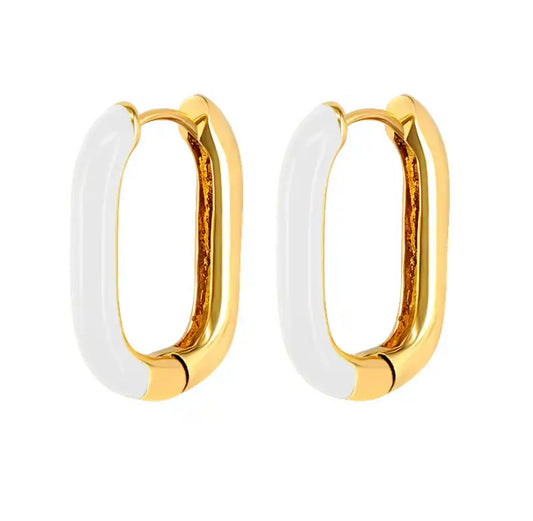 White and gold rectangle huggie