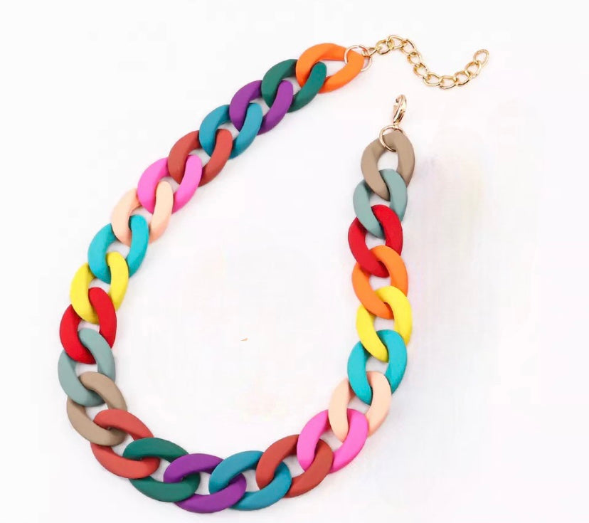 Plain multicoloured chunky chain necklace
