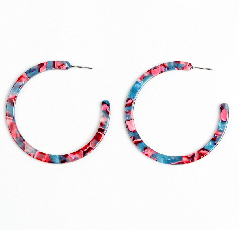 Pink and blue big hoop acrylic earrings