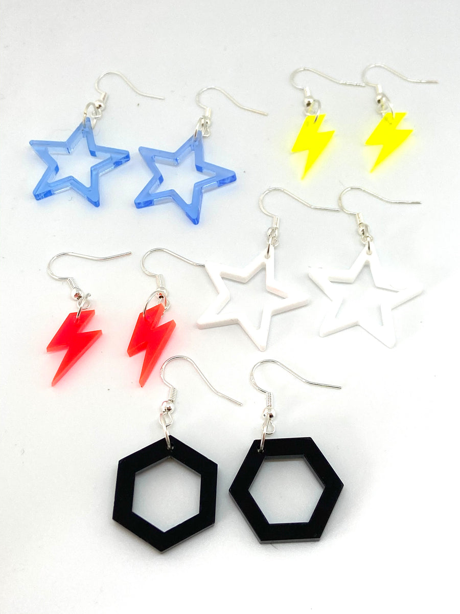 Neon pink bolt earrings