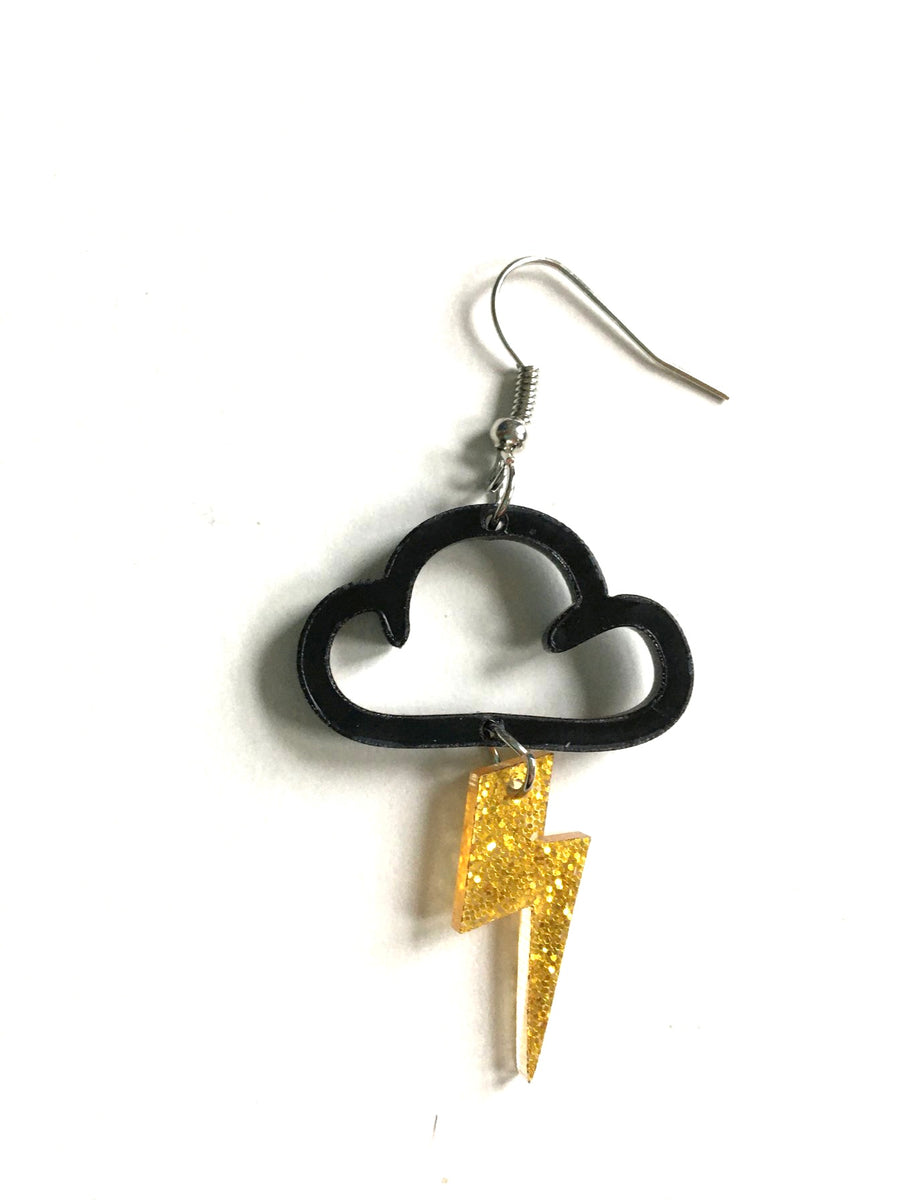 Black cloud with lightning bolts dangles