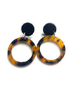 Double circle acrylic earrings (tortoiseshell and black stud)