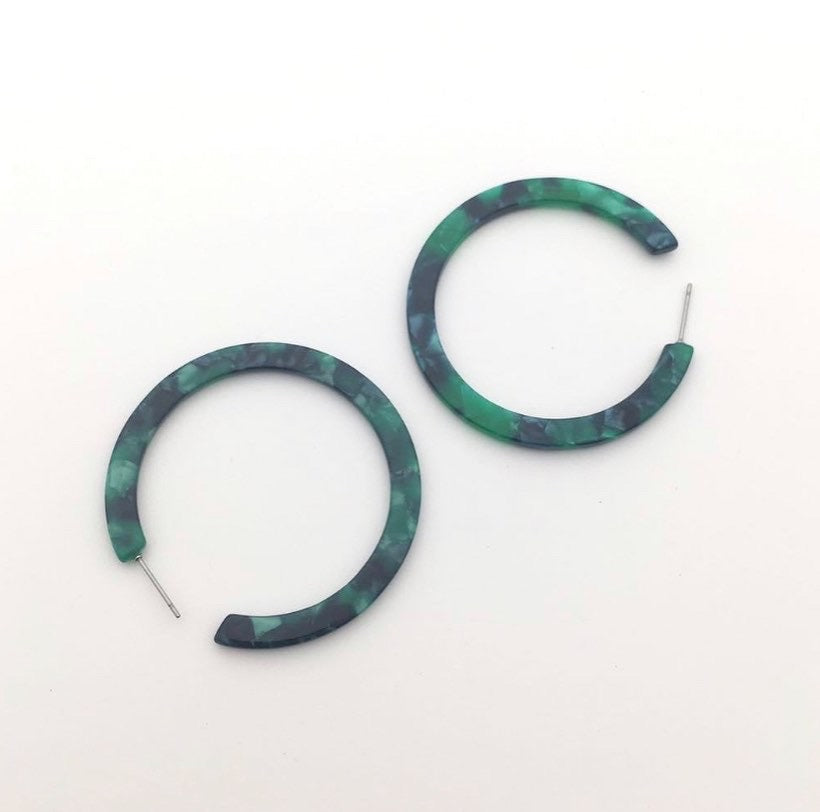 Green and blue big hoop acrylic earrings