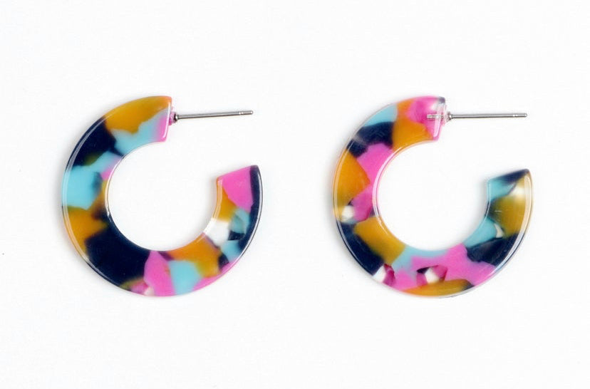 Mustard/pink/black/blue thick medium hoop acrylic earrings