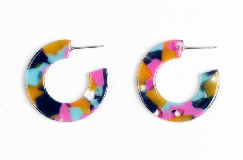 Mustard/pink/black/blue thick small hoop acrylic earrings