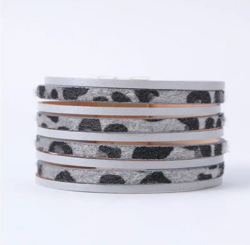 Grey stripy animal and silverwith a twist bracelet