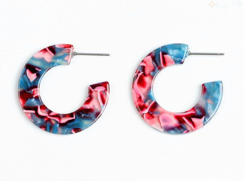 Pink/blue thick small hoop acrylic earrings