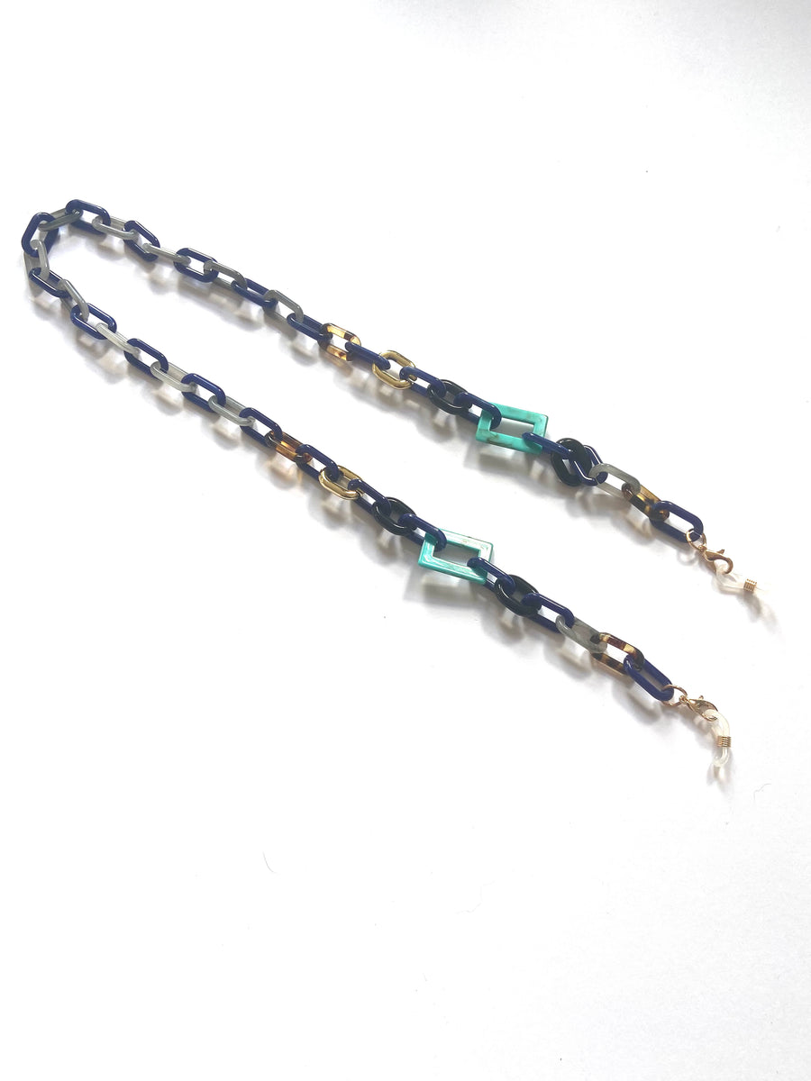 Blues and turquoises shaped acrylic chain glasses chain