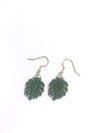 Green rubberised metal monstera leaf small earrings