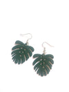 Green rubberised metal monstera leaf large earrings